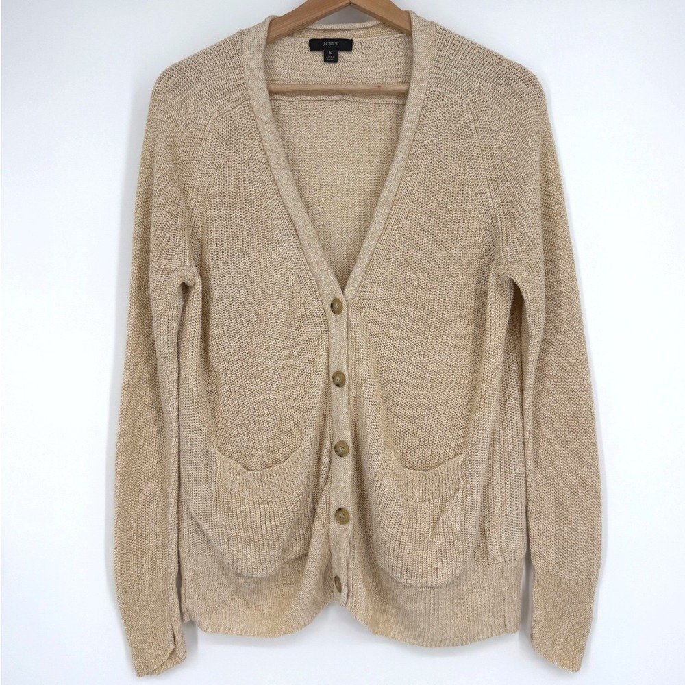 J.Crew Tan Relaxed Cotton Linen Blend Cardigan Sweater Top Sz‎ S Neutral